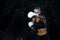 Portrait of Professional Active Female Boxer  Posing with White Gloves in Aqua Studio Against Black Background