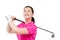 Portrait of a professional golfer in pink T-shirt with a golf