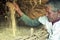 Portrait of proud Ethiopian farmer and grain harvest