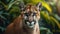 Portrait of Puma in forest. American cougar or mountain lion