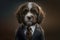 Portrait of a Puppy Dressed in a Formal Business Suit, The Elegant Boss Puppy, created with generative AI