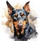 Portrait of a purebred doberman dog. Digital watercolor painting Generative AI Generative AI