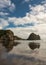 Portrait of Rabbit Rock at Piha Beach.