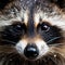 Portrait of a raccoon in the snow. Close-up.