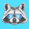 Portrait of Raccoon with sunglasses, hand-drawn illustration