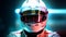 Portrait of a racing driver in a helmet. Generative ai