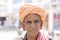 Portrait of Rajasthani man wearing traditional dress and turban visit to holy city Pushkar, Rajasthan, India, close up