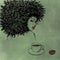 Portrait realist black woman with coffee with lipstick fashion