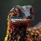 Portrait of a red-eyed crested lizard (Ptyas lupus)