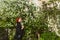 Portrait of red-haired woman in profile outdoors