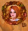 Portrait of redhead girl adorned with autumn wreath