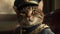 portrait regal cat in vintage military suit, digital art illustration, Generative AI