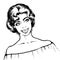 Portrait of a retro young beatiful woman with short curcly hair and attractive smile illustration , black and white line