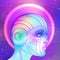 Portrait of robot android woman in retro futurism style. Vector illustration . of a cyborg in glowing neon bright colors