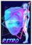 Portrait of robot android woman in retro futurism style. Vector illustration of a cyborg in glowing neon bright colors