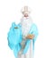 Portrait of Saint Nicholas holding sack with presents on white background