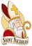 Portrait of Saint Nicholas with Mitre, Staff and Scroll, Vector Illustration