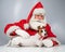 Portrait of santa claus and dog jack russell terrier in rudolf reindeer ears on a white background.