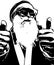 Portrait of Santa Clause showing thumbs up sketch. illustration of silhouette of santa face