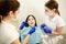 Portrait of a scared woman during dental examination