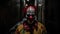 Portrait of a scary clown in an abandoned building. Horror movie.