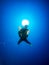 Portrait of a scuba diver in the deep blue sea