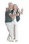 Portrait of senior couple with thumbs up isolated