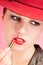 Portrait of sensuality stylish woman in red hat