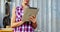 Portrait of serious carpenter working on tablet pc