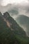 Portrait of Sharp topped mountain along the Yangtze River Qutang Gorge, Baidicheng, China