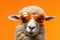 Portrait Sheep With Sunglasses Orange Background