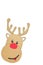 Portrait shot of cute and happy baby reindeer cardboard cutout with red nose peeking on a white background. Christmas is coming.