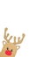 Portrait shot of cute and happy baby reindeer cardboard cutout with red nose peeking on a white background. Christmas is coming.