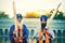 Portrait of Sikh Warriors protectors of innocents holding swords in hands at sunset sunrise outdoor