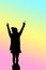 Portrait silhouette of woman raise her hand with pastel color background