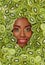 Portrait of smiling African American woman against the background of sliced kiwi fruit