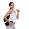 portrait of smiling beautiful woman promoting a healthy lifestyle