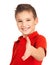 Portrait of smiling boy showing handshake gesture