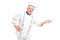 Portrait of smiling chef gesturing welcome