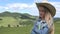 Portrait of Smiling Farmer Child Pasturing Cows, Cowherd Girl with Cattle 4K