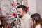 Portrait of smiling father and daughter at christmas feast