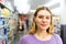 Portrait of smiling female in the modern supermarket