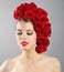 Portrait of smiling girl with red roses hairstyle