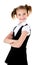 Portrait of smiling happy school girl child in uniform isolated