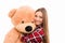 Portrait of smiling happy woman with cute teddy bear