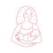 Portrait of smiling mother holding baby drawn with contour line on white background. Cheerful mom carrying newborn child