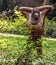 Portrait smiling Orangutan ape scene view