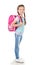 Portrait of smiling schoolgirl with school bag