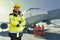 Portrait of smiling workers from ground crew at the airport - ha