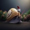Portrait of snail with santa hat, illustration